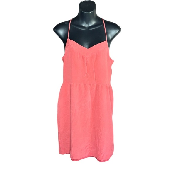 Madewell 100% Silk Sunlight mini Dress Coral red pockets Adjustable straps sz 10 - Picture 8 of 10